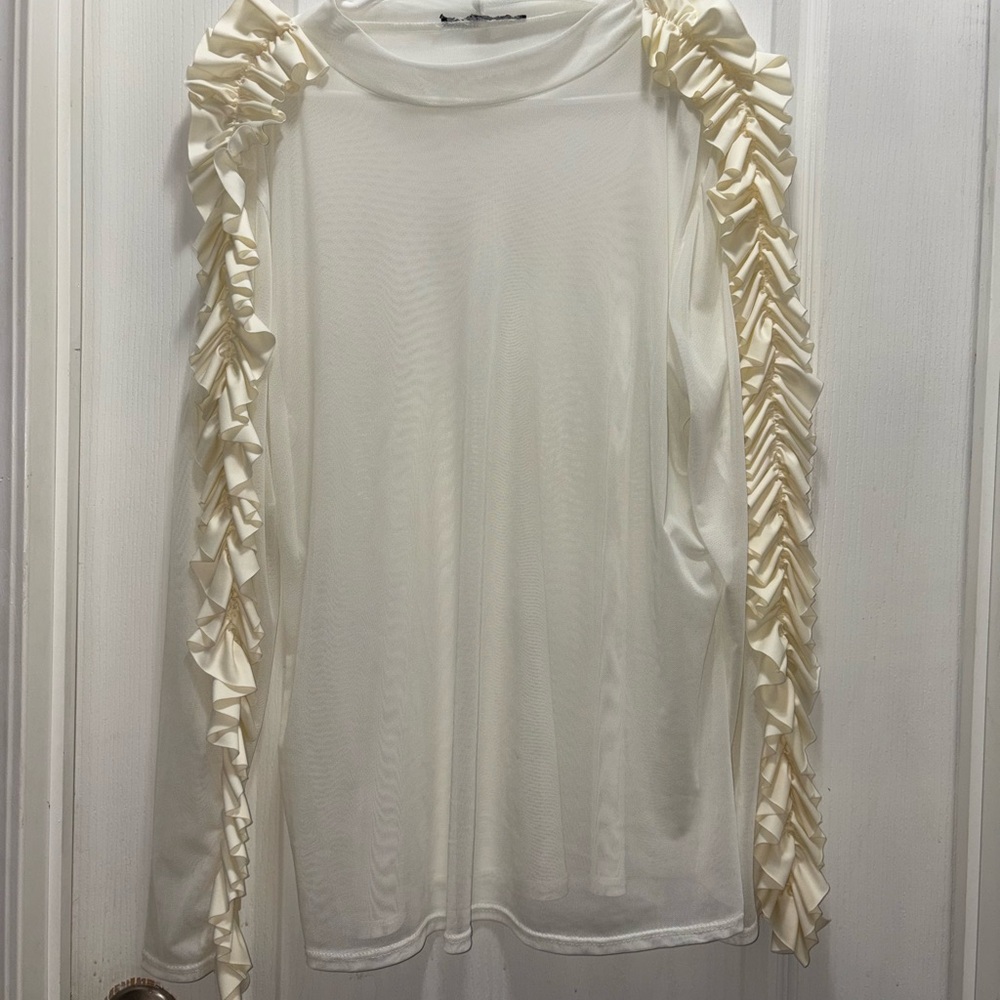 Ashley Stewart Cream Ruffle Sleeve Blouse